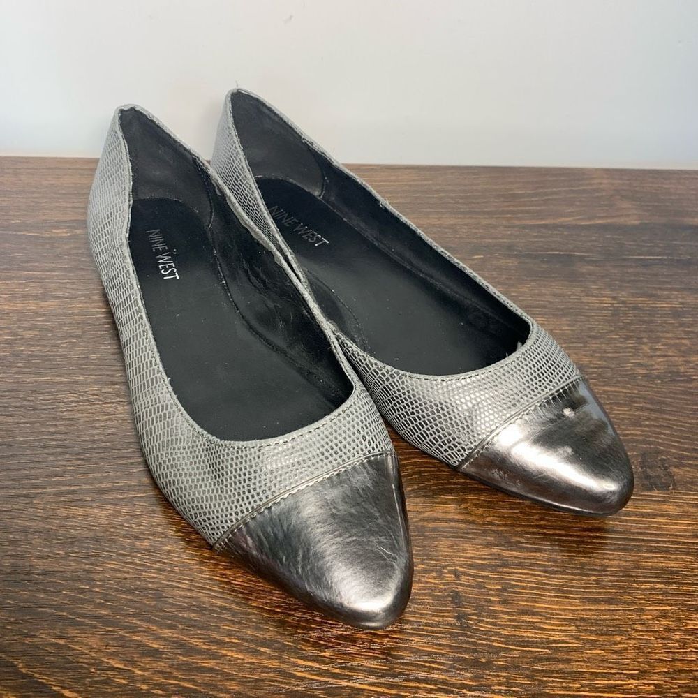Nine West Women's Snakeskin Cap Toe Slip-On Ballet Flat Shoes Gray Size 7.5